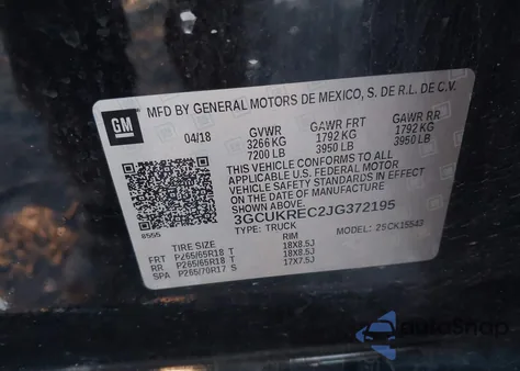 2018 Chevrolet Silverado 1500 2Lt from USA, damaged, VIN 3GCUKREC2JG372195